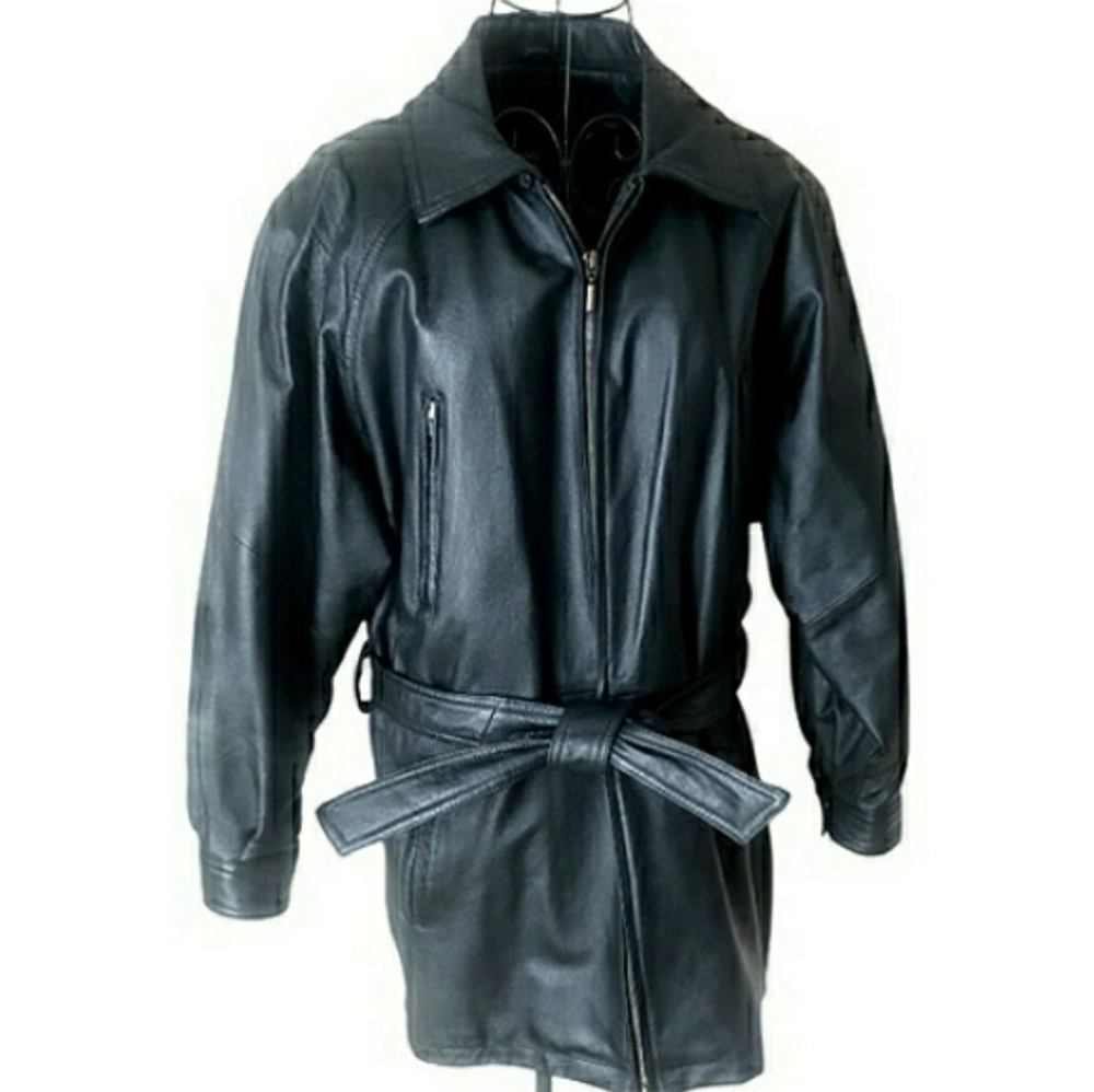 Wilson's Women's Black Leather Short Trenchcoat, Size S